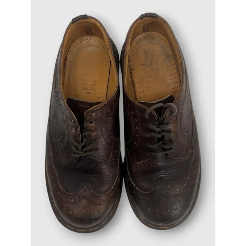 90s Vintage Dr. Martens Brown Leather Wingtip Brogue Platform Oxford Shoes
